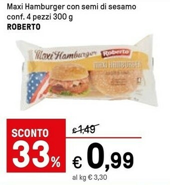 Iper La Grande Roberto - Maxi Hamburger Con Semi Di Sesamo 300 G(ml) offerta