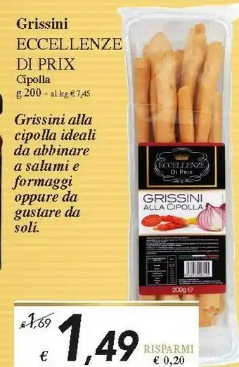 Prix Quality Eccellenze Di Prix Grissini Cipolla 200 G offerta