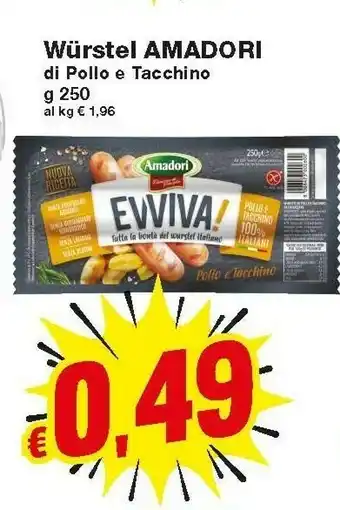 Prix Quality Amadori Wurstel 100% Carne Macinata Pollo E Tacchino 250 G(ml) offerta