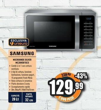 Unieuro Samsung MC28H5015CS Forno A Microonde Superficie Piana Microonde Combinato 28 L 900 W Argento offerta