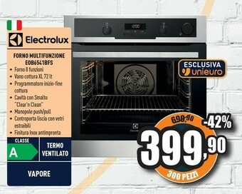 Unieuro Electrolux EOB 6541 BFS Forno Forno Elettrico 72 L Nero, Acciaio Inossidabile A offerta