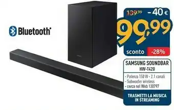 Sinergy Samsung HW-T420 Altoparlante Soundbar 2.1 Canali 150 W Nero offerta