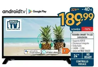Sinergy Toshiba 24WA2063DA TV 61 Cm (24") HD Smart TV Wi-Fi Nero offerta