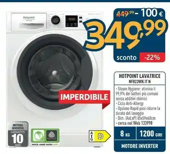 Sinergy Rapid Hotpoint NF823WK IT N Lavatrice Libera Installazione Caricamento Frontale 8 Kg 1200 Giri/min D Bianco offerta
