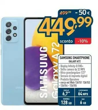 Sinergy Samsung Galaxy A72 128 GB Display 6.7” FHD+ Super AMOLED Awesome Blue offerta