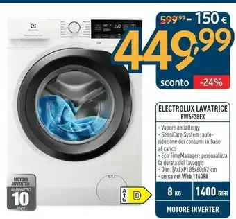 Sinergy Electrolux Lavatrice Ew6f38ex offerta