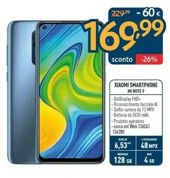 Sinergy Xiaomi Redmi Note 9 16,6 Cm (6.53") 4 GB 128 GB Doppia SIM 4G USB Tipo-C Nero 5020 MAh offerta