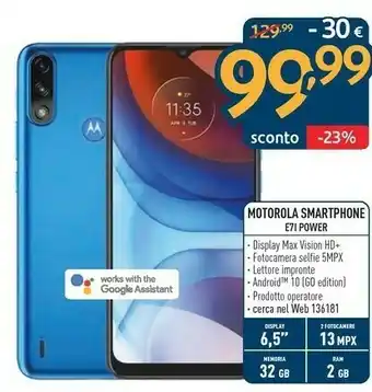 Sinergy Motorola Moto E7i Power 16,5 Cm (6.5") Android 10 Go Edition 4G USB Tipo-C 2 GB 32 GB 5000 MAh Blu offerta