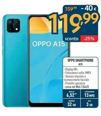 Sinergy Oppo A15 16,6 Cm (6.52") ColorOS 7.2 4G 3 GB 32 GB 4230 MAh Blu offerta