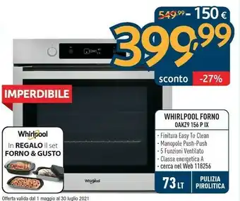 Sinergy Whirlpool OAKZ9 156 P IX Forno Forno Elettrico 73 L Acciaio Inossidabile A offerta