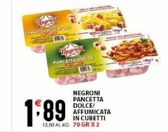 Sisa Negroni Pancetta Dolce/ Affumicata In Cubetti 70 Gr x 2 offerta