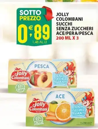 Sisa Jolly Colombani Succhi Senza Zuccheri Ace/ Pera/ Pesca 200 ml x 3 offerta