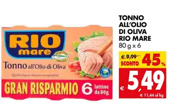 Tigros Tonno All'Olio Di Oliva Rio Mare 80 g x 6 offerta