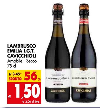 Tigros Lambrusco Emilia I.G. T. Cavicchioli Amabile - Secco 75 cl offerta