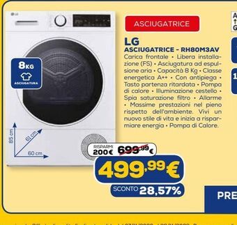 Euronics Asciugatrice lg - rh80m3av offerta