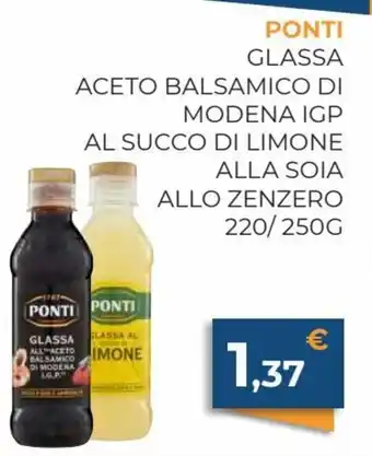 Ponti Glassa Aceto Balsamico di Modena IGP Al Succo di Limone Alla Soia Allo Zenzero 220/250 gq