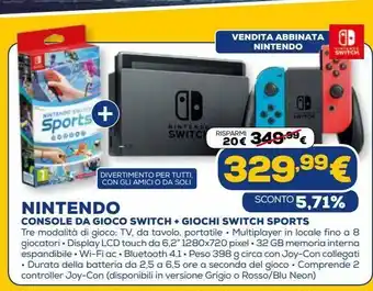 Euronics Console da gicco switch + giochi switch sports nintendo offerta
