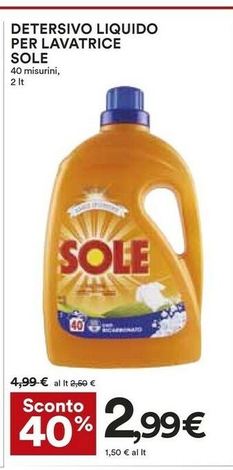 Coop Sole Detersivo Liquido Per Lavatrice offerta
