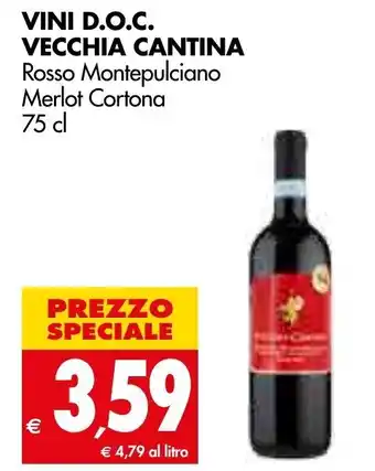 Tigros Vecchia Cantina Vini D.O.C. Rosso Montepulciano Merlot Cortona 75 cl offerta