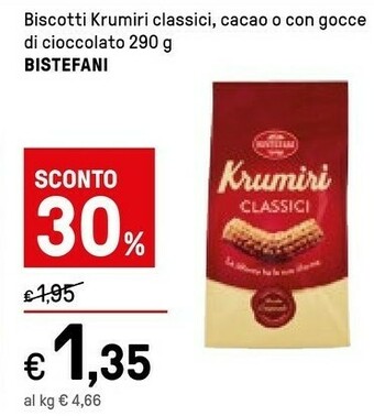 Iper La Grande Bistefani Biscotti Krumiri Classici, Cacao O Con Gocce Di Cioccolato 290 G offerta
