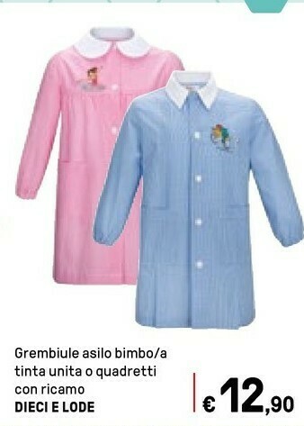 Iper La Grande Dieci E Lode Grembiule Asilo Bimbo / A Tinta Unita O Quadretti Con Ricamo offerta