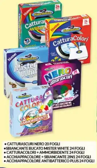 Risparmio Casa Catturaschuri Nero 20 Fogli/ Sbiancante Bucato Mister White 24 fogli/ Catturacolori + Ammorbidente 24 fogli offerta