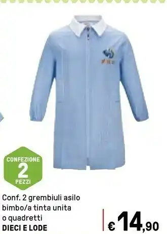 Iper La Grande Dieci E Lode 2 Grembiuli Asilo Bimbo / A Tinta Unita Le O Quadretti offerta