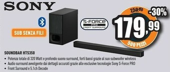Unieuro Sony HT-S350, 2.1ch Soundbar Con Wireless Subwoofer offerta