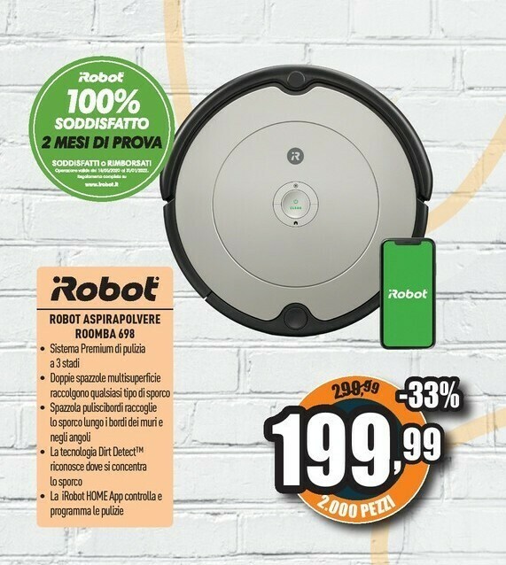 iRobot Roomba 698 Aspirapolvere Robot Sacchetto Per La Polvere Nero, Grigio  0,6 L offerta di Unieuro