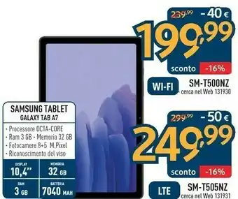 Sinergy Samsung Galaxy Tab SM-T500N 32 GB 26,4 Cm (10.4") 3 GB Wi-Fi 5 (802.11ac) Android 10 Grigio offerta