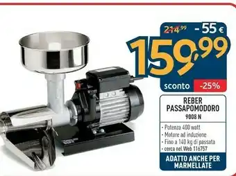 Sinergy Reber 9008 NE Rosso, Acciaio Inossidabile 400W Passapomodoro Elettrico offerta