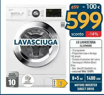 Sinergy LG F4J3TM5WE Lavasciuga Libera Installazione Caricamento Frontale Bianco E offerta