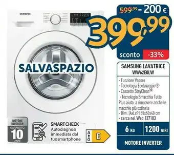 Sinergy Samsung Lavatrice Ww62eolw offerta