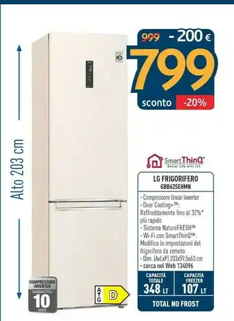 Sinergy LG GBB62SEHMN Frigorifero Con Congelatore Libera Installazione 384 L E Beige, Sabbia offerta