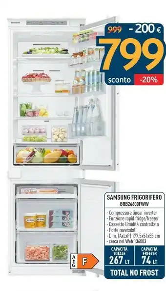 Sinergy Samsung BRB26600FWW/EU Frigorifero Con Congelatore Da Incasso F Bianco offerta