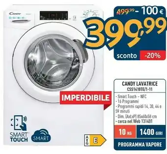 Sinergy Candy Smart CSS1410TE/1-11 Lavatrice Libera Installazione Caricamento Frontale 10 Kg 1400 Giri/min E Bianco offerta