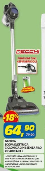 Risparmio Casa NH9206 Scopa Elettrica Ciclonica 2in1 Senza Filo Ricaricabile offerta