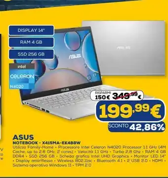 Euronics Notebook - 415ma - ek488w asus offerta