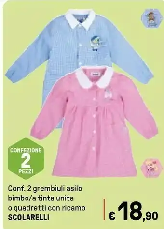 Scolarelli 2 Grembiuli Asilo Bimbo / A Tinta Unita Le O Quadretti Con Ricamo