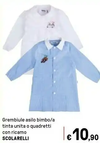 Iper La Grande Scolarelli Grembiule Asilo Bimbo / A Tinta Unita O Quadretti Con Ricamo offerta