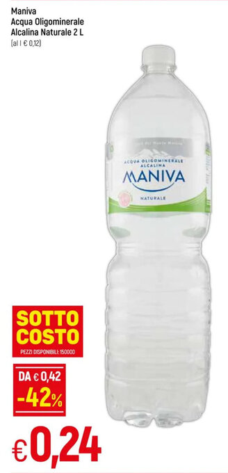 Galassia Maniva Acqua Oligominerale Alcalina Naturale 2 L offerta