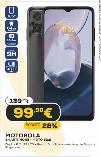 Euronics Motorola smartphone  - moto e22i offerta