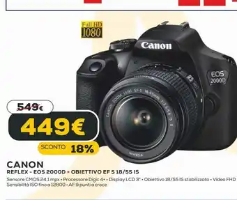 Fotocamera canon eos 2000d + obiettivo ef s 18/55 is
