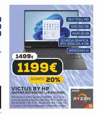 Euronics Victus by hp gaming notebook  -16 e003nl offerta