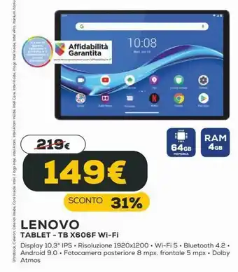 Euronics Tablet - tb x606f wifi lenovo offerta