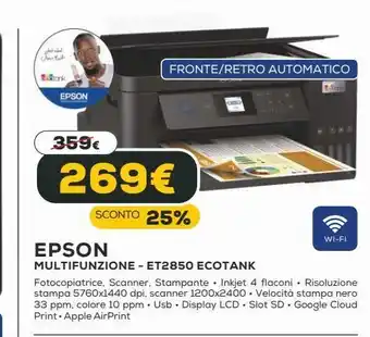 Euronics Stampante multifunzione epson et2850 ecotank offerta