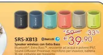 Euronics Sony srs - xb13 speaker wirless con extra bass offerta