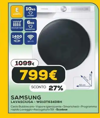 Euronics Lavasciuga samsung - wd10t634dbh offerta