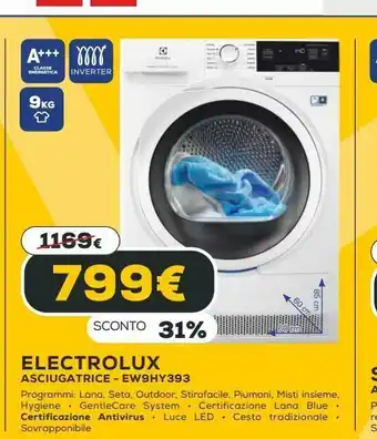 Euronics Asciugatrice electrolux - ew9hy393 offerta
