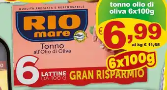 Idromarket Rio mare tonno olio di oliva 6x100g offerta